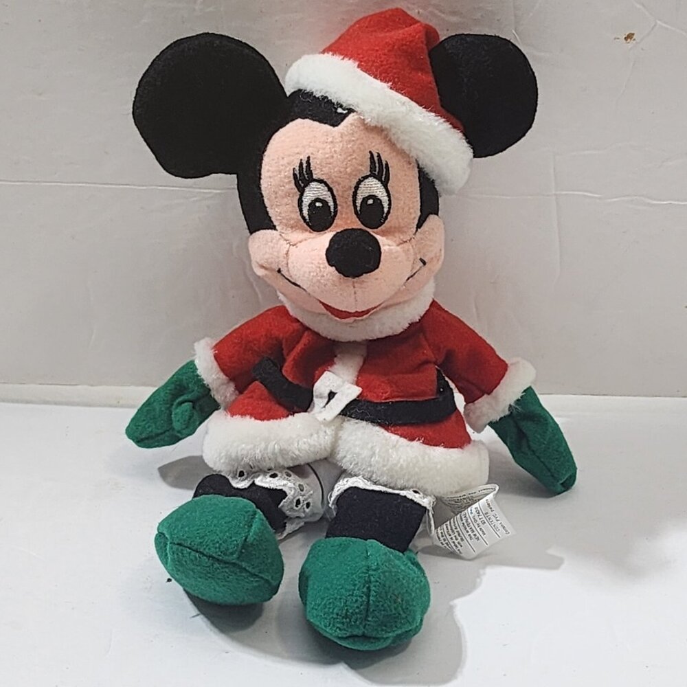 Disney Minnie Mouse Christmas Santa Claus Plush Beans 8" Sewn Eyes